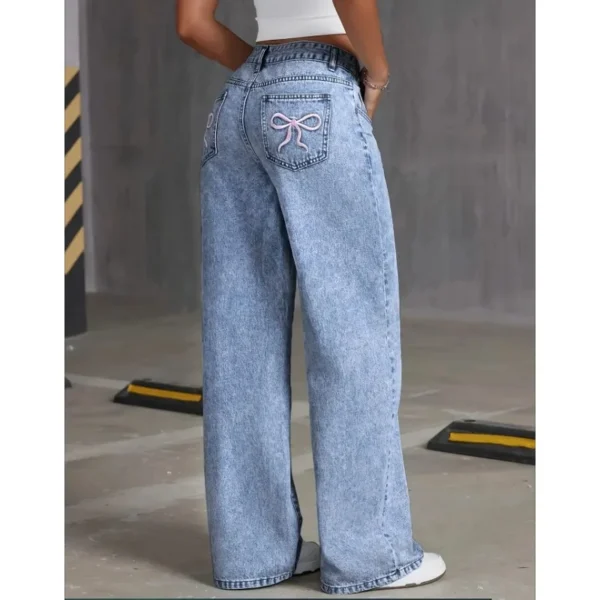 Vintage Wide Leg Jeans with Bow Detail - Image 2
