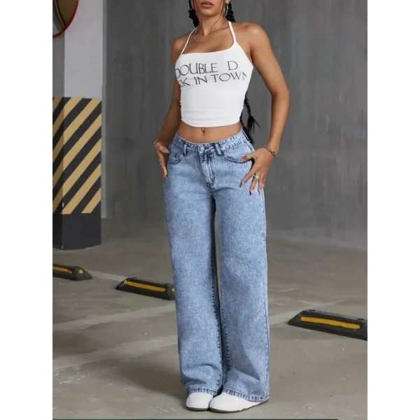 Vintage Wide Leg Jeans with Bow Detail - Image 6