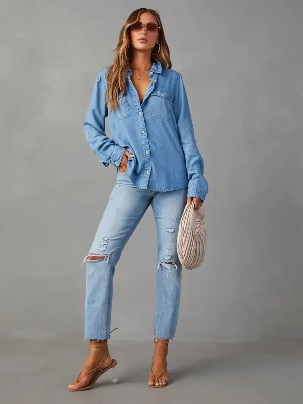 Classic Denim Shirt – Long Sleeve - Image 5
