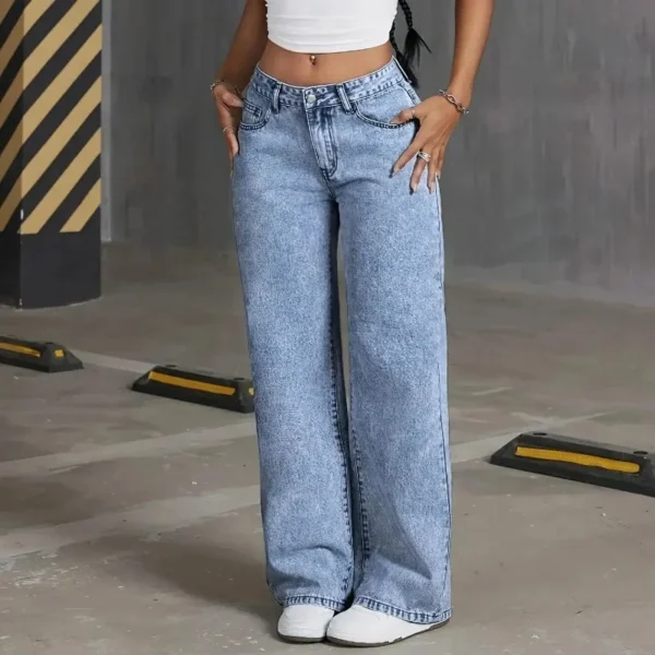 Vintage Wide Leg Jeans with Bow Detail - Image 5