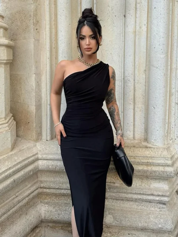 Minimalist Asymmetric Evening Dress – Elegant Green - Image 6
