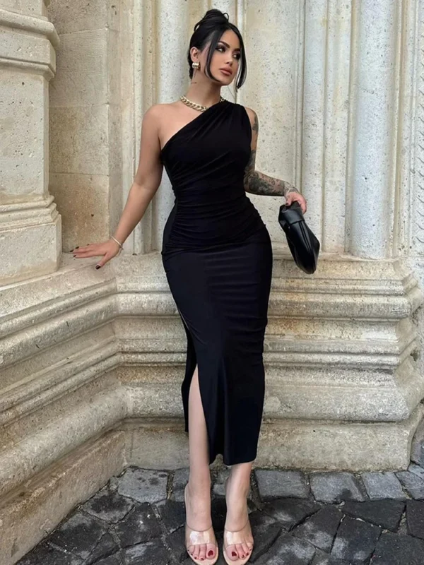 Minimalist Asymmetric Evening Dress – Elegant Green - Image 7