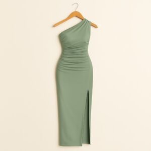 Minimalist Asymmetric Evening Dress – Elegant Green