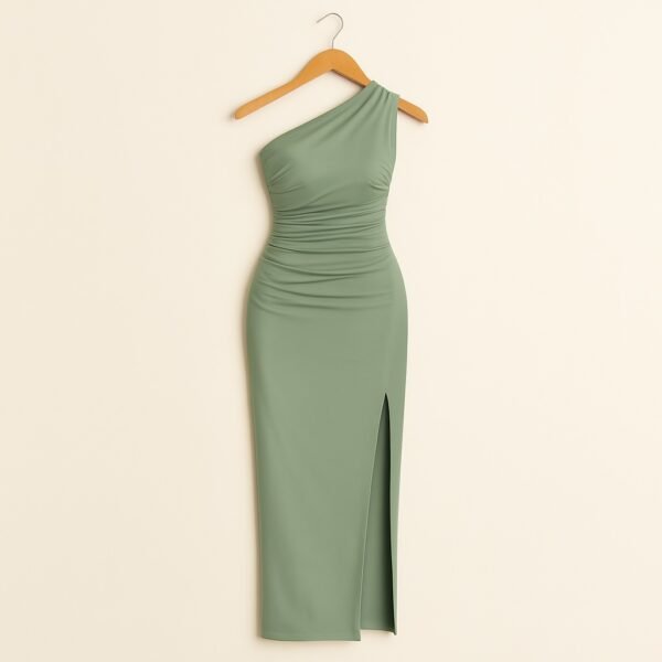 Minimalist Asymmetric Evening Dress – Elegant Green